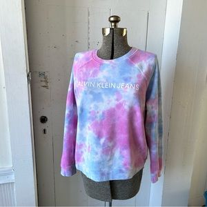 Calvin Klein Tie Dye Cropped Crew Neck Pullover Sweatshirt